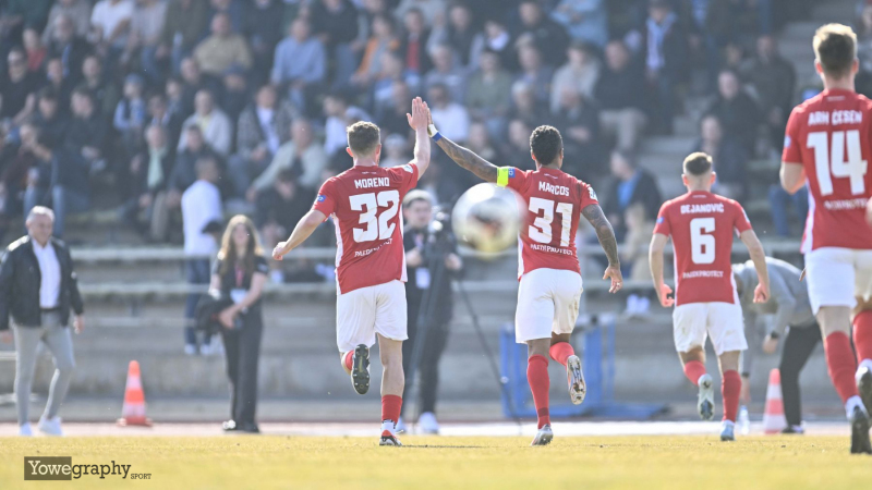 SG Barockstadt - Offenbacher Kickers: Torjubel OFC Vincent Moreno Giesel mit Ronny Marcos